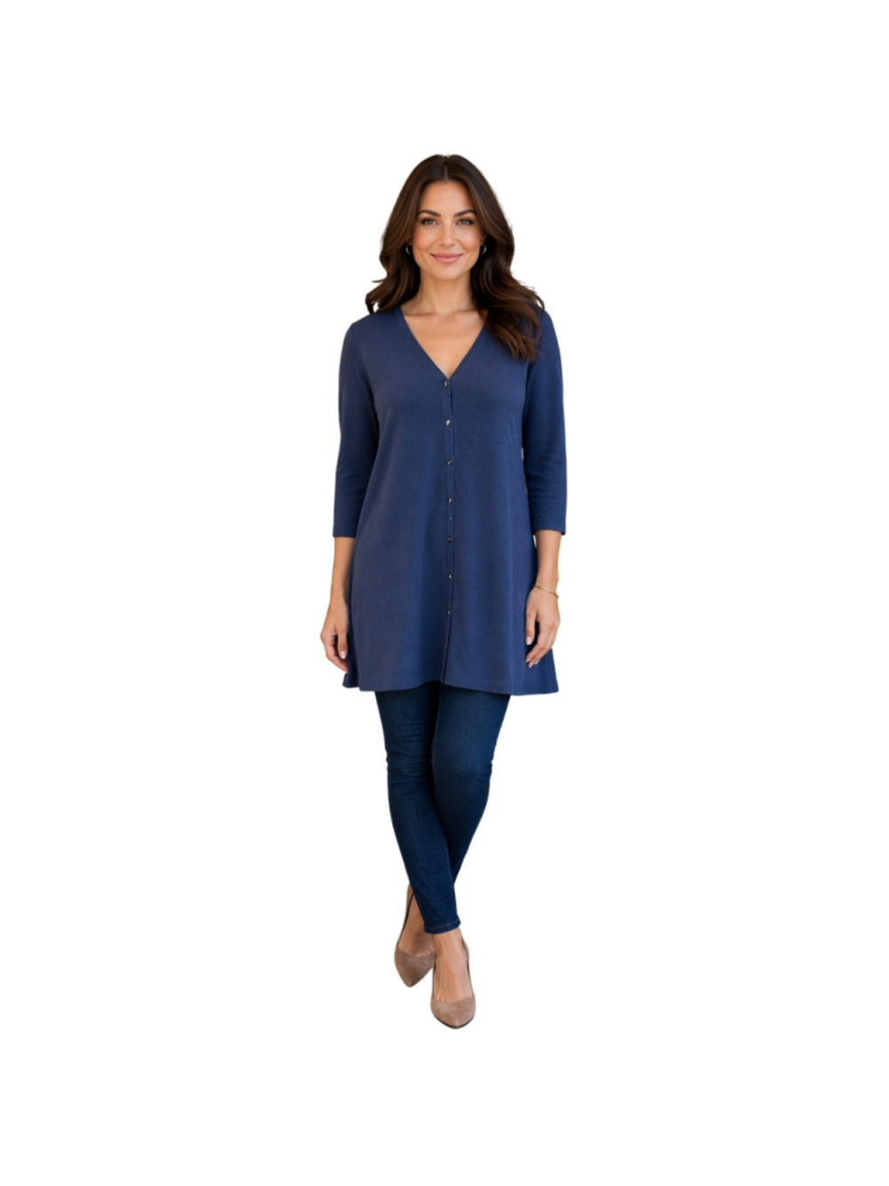 J.jill linen blend navy blue button up tunic length cardigan slub oversized S